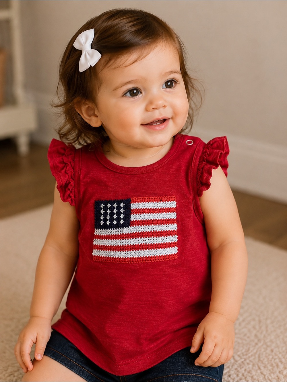 Koala Kids Red American Flag Ruffle Top – 12M